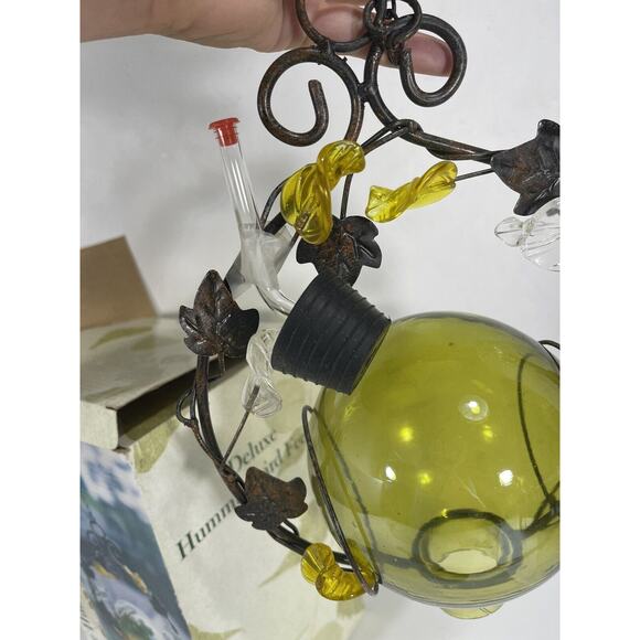 Expressive Garden Green Globe Deluxe‎ Hummingbird Feeder Hand Blown Glass Leaves - Picture 4 of 8